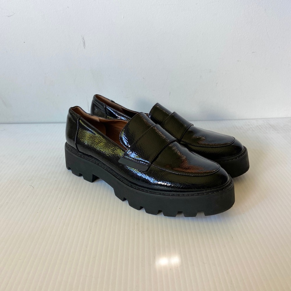 Franco Sarto Brindy Platform Loafers Black Vegan Patent Leather Womens 8.5M